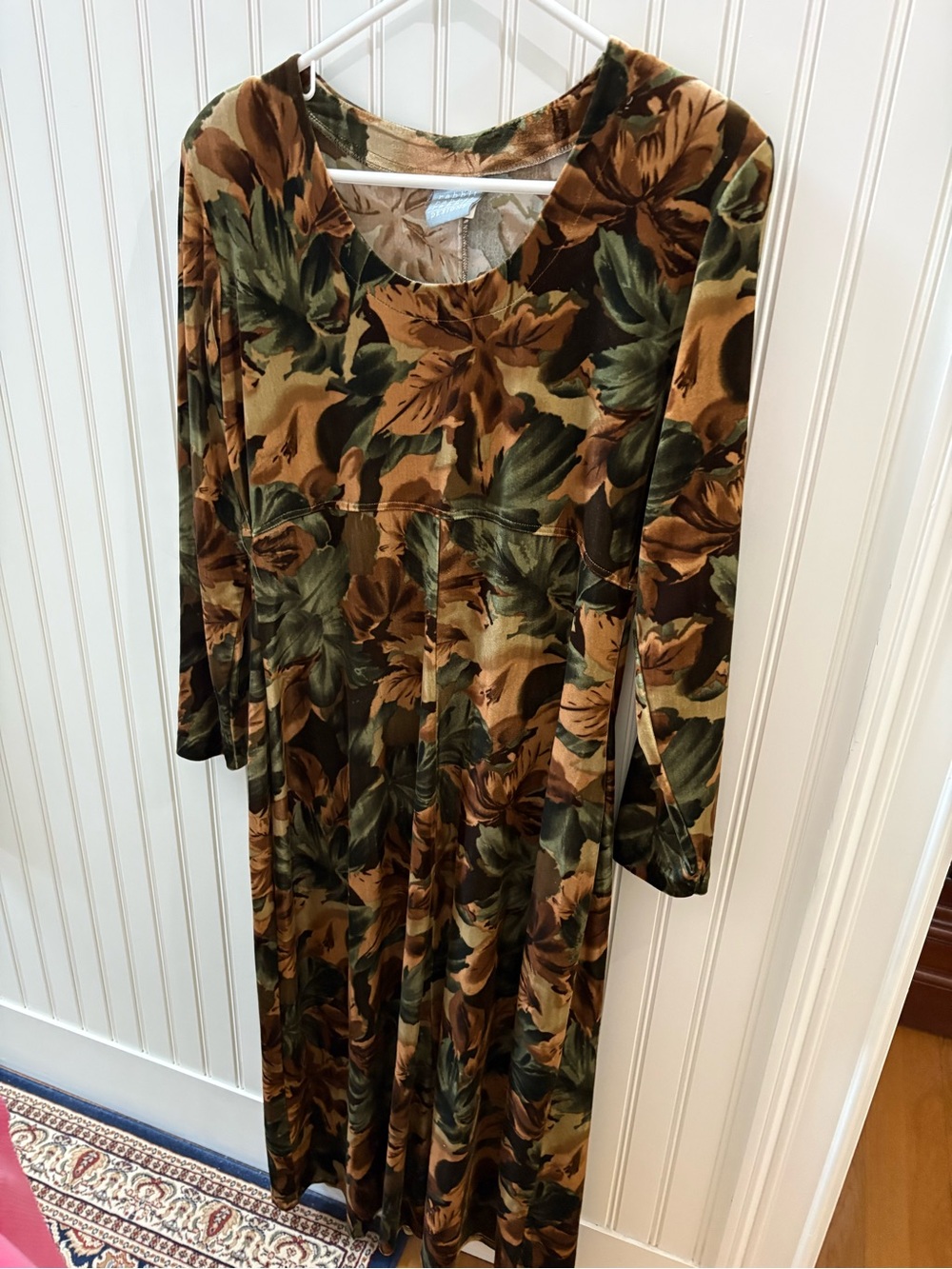 Vintage Women's Long Sleeve Floral Maxi Dress in Brown & Green by Rabbit